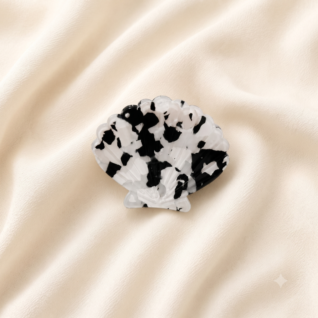 Black Terrazzo Shell Hair Claw Clip