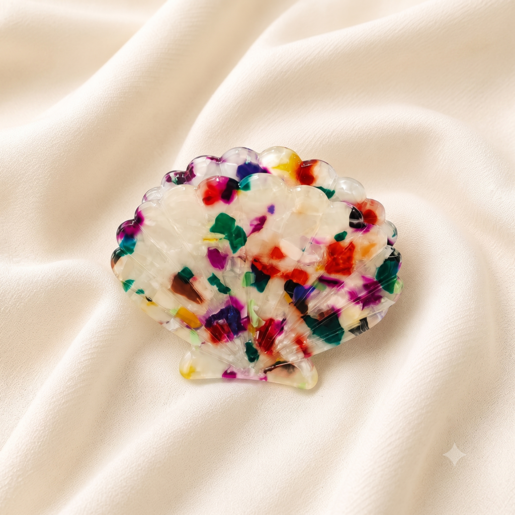 Multicolor Terrazzo Shell Hair Claw Clip