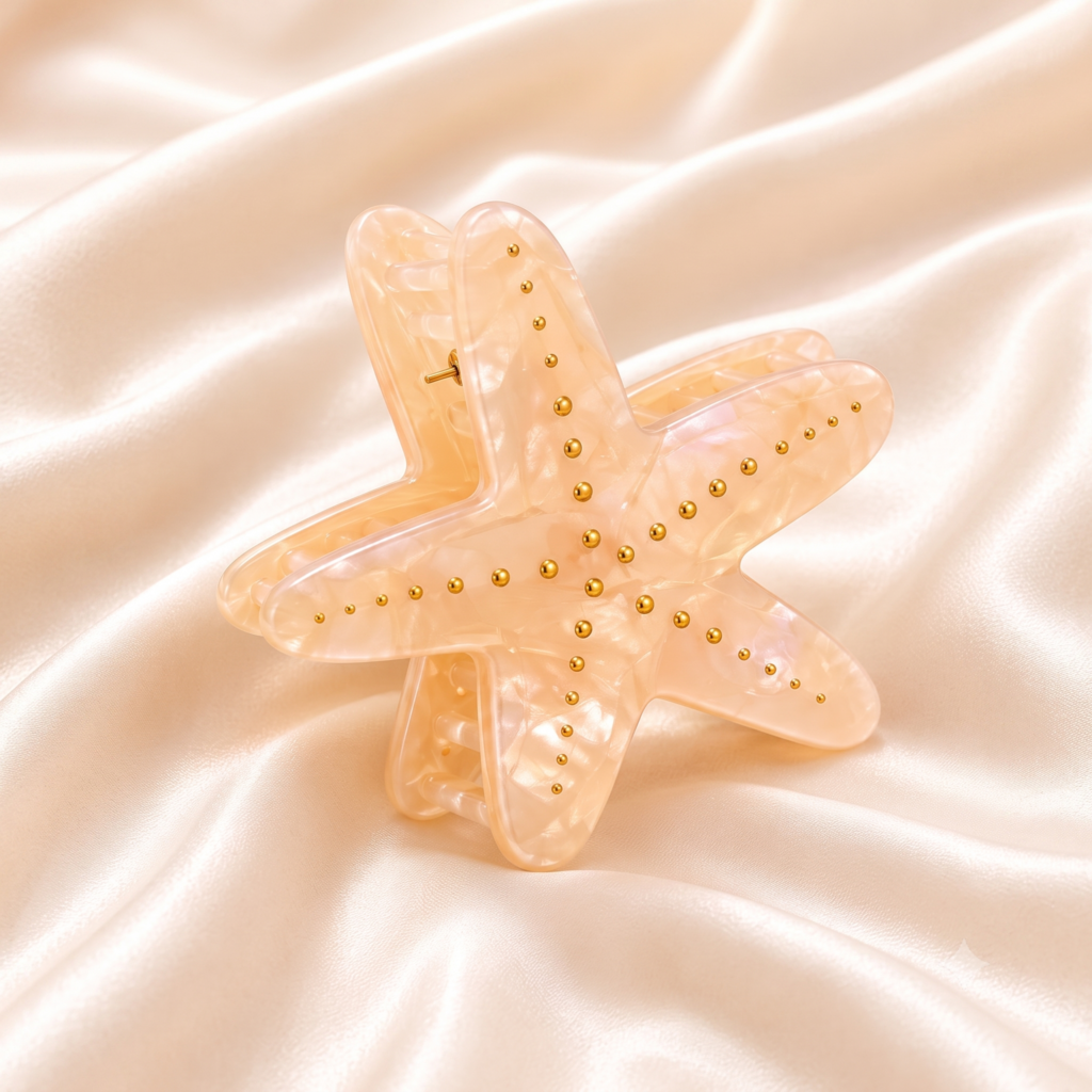 Peach Iridescent Starfish Hair Claw Clip